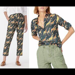 EUC J Crew Collection Silk Giraffe Print Matching Cropped Pants & Shirt Set 6 S
